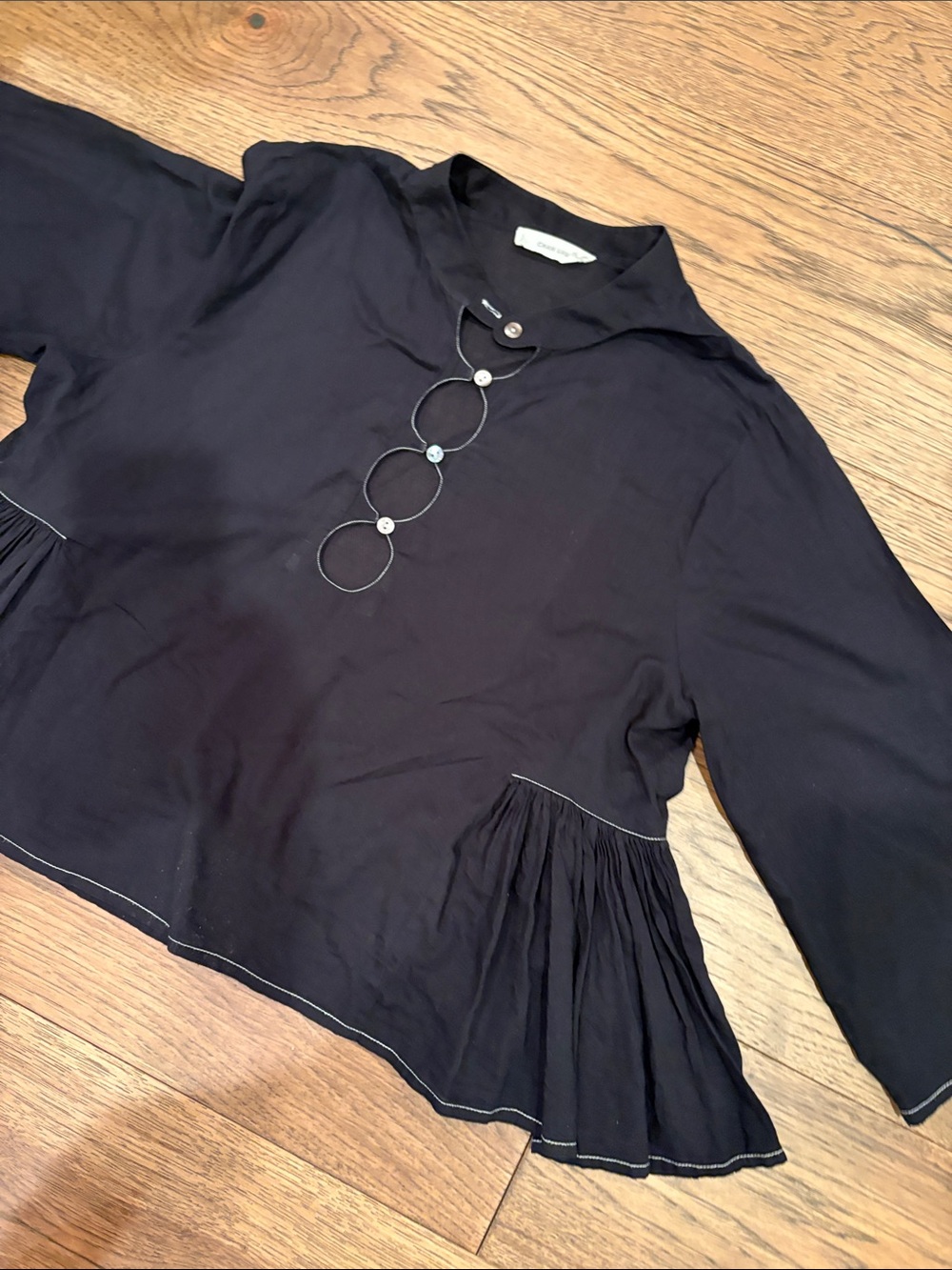 Chan Luu Black Peplum Long Sleeve Top with Ring Detail - Picture 3 of 3